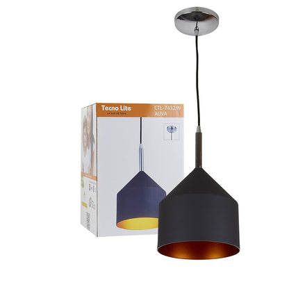 Tecnolite Lámpara Colgante, Luz Colgante de Techo Moderna, Base E27, Color Negro, 100 - 240 V,