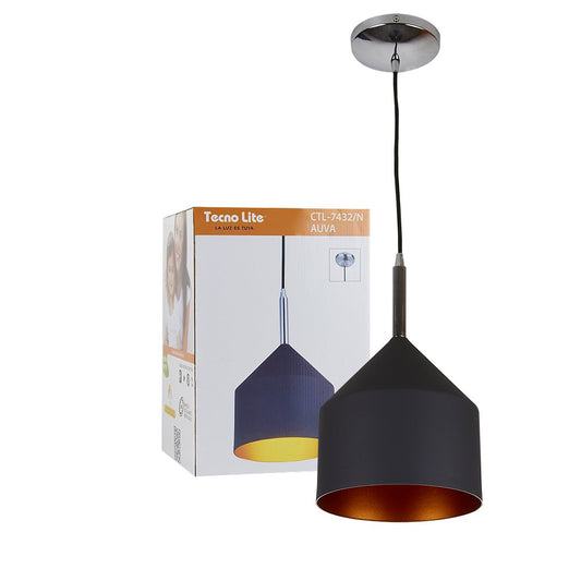 Tecnolite Lámpara Colgante, Luz Colgante de Techo Moderna, Base E27, Color Negro, 100 - 240 V,