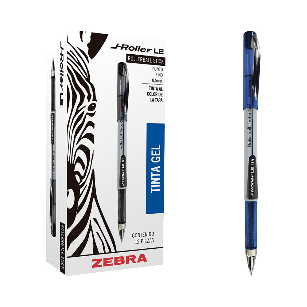 Zebra J-Roller LE Bolígrafo de Gel Punto Fino 0.5 mm, Caja 12 - Caja 12 Piezas - Azul