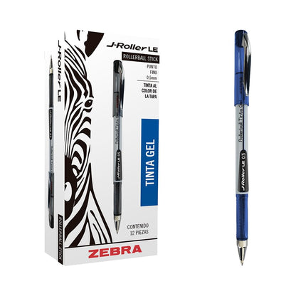 Zebra J-Roller LE Bolígrafo de Gel Punto Fino 0.5 mm, Caja 12 - Caja 12 Piezas - Azul