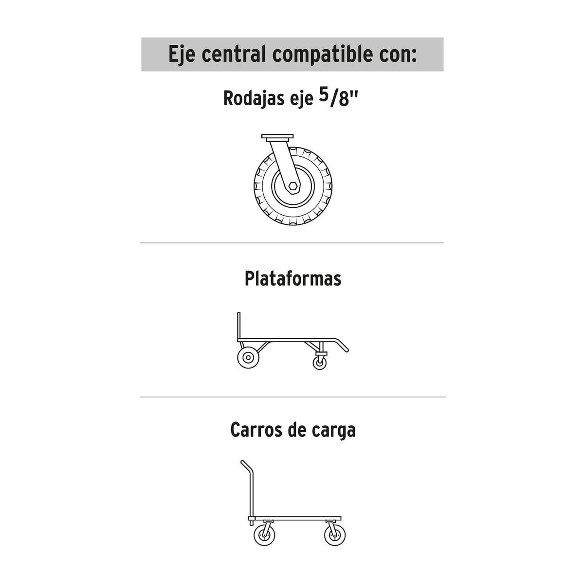 Pretul RD-102, Rueda de hule sólido 10" para diablo doble balero, 1 pieza