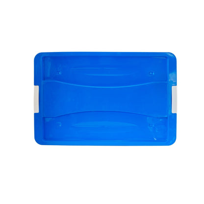 Caja de Almacenamiento 65 L Transparente con Tapa Azul y Broches