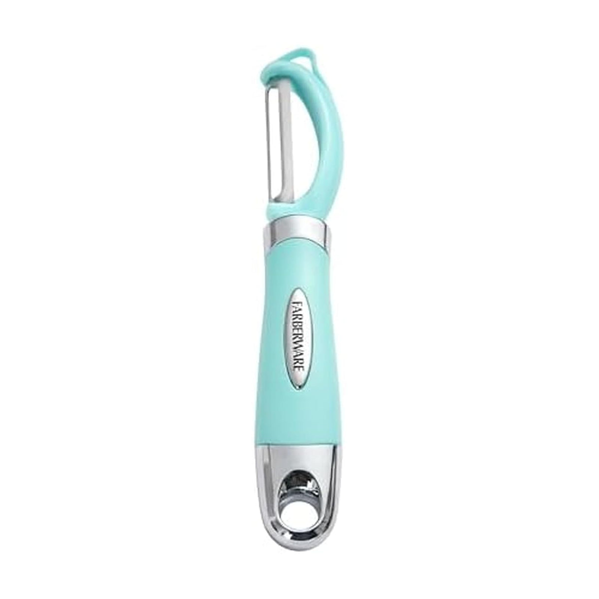 Farberware Euro Peeler, un esencial de cocina para pelar productos rápido y fácil, chocolate, quesos y más, cuenta con agujero para colgar para un fácil almacenamiento, apto para lavaplatos, Aqua Sky