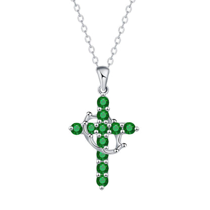 XYPHIELLE Collar de Cruz Azul para Mujer, Dije de Corona con Circonitas, Regalo para Novia Esposa, San Valentín Aniversario - Verde