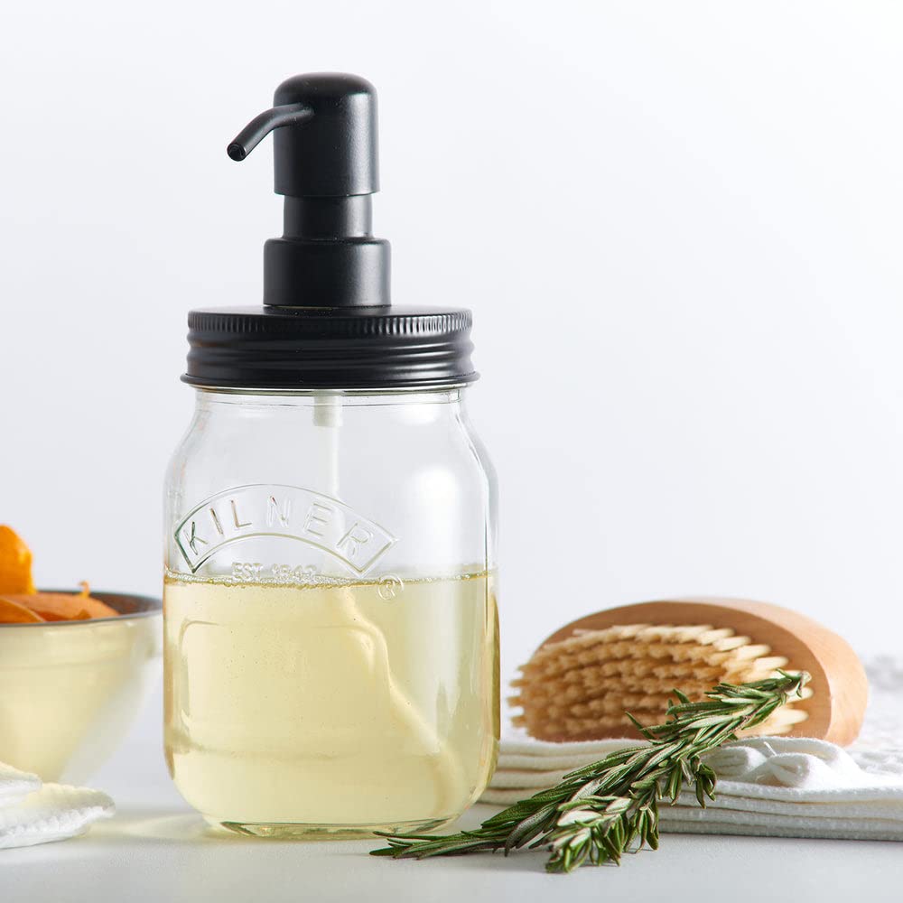 KILNER | Dispensador de jabón y loción | Transparente | 500 ml | Dosificador Reutilizable de Vidrio
