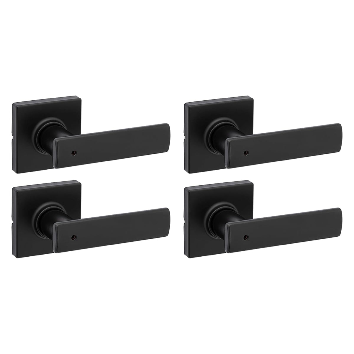 Kwikset Breton Manija para Puerta Reversible con Cerradura - Mate negro - Paquete de 4 - Privacidad