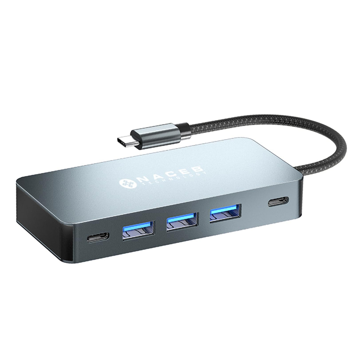 Naceb Technology HUB USB-C 7 en 1 Dual HDMI 4K, Adaptador Multipuerto con 100W PD Carga Rápida, 3 USB 3.0, 1 USB-C Datos 5Gbps, Estación de Acoplamiento para Laptop, MacBook, iPad y PC, Gris (NA-0147)