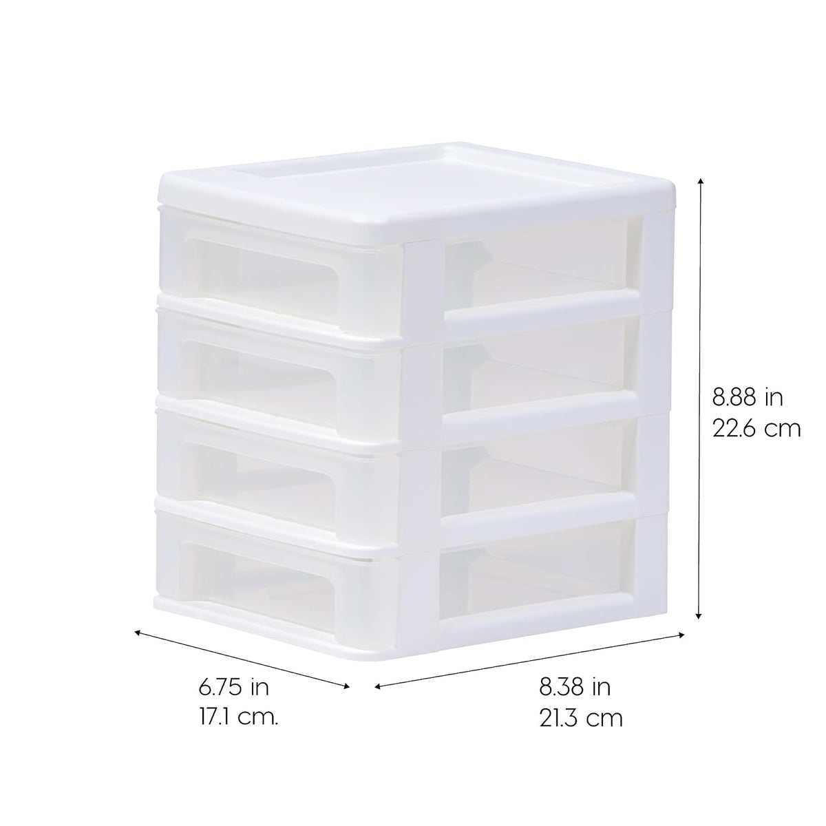 IRIS USA Pequeño Organizador de Escritorio de 4 Cajones, Paquete de 2, Apilable, para Oficina, Escuela, Papelería, Maquillaje, Baño, Suministros Médicos, Almacenamiento Versátil, Blanco
