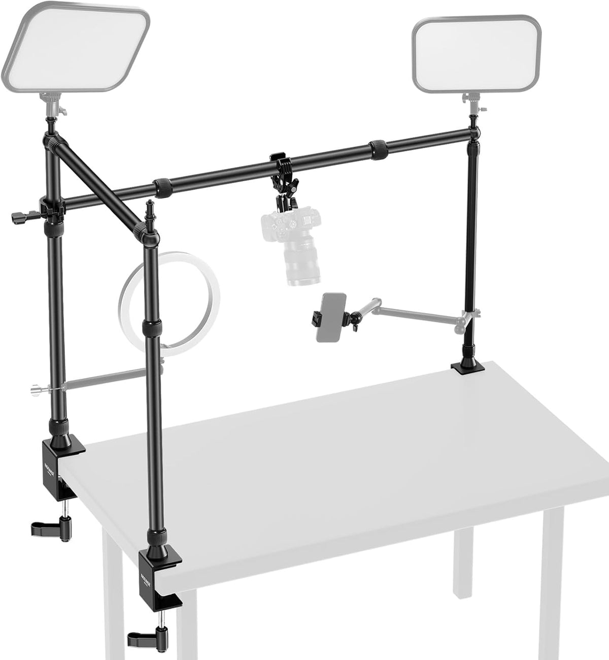 NEEWER Overhead Camera Mount Rig Con Súper Clamp Doble Cabezal/Soporte Móvil/C Clamp Escritorio Soporte Cámara Cenital Para Fotografía Video, NK003