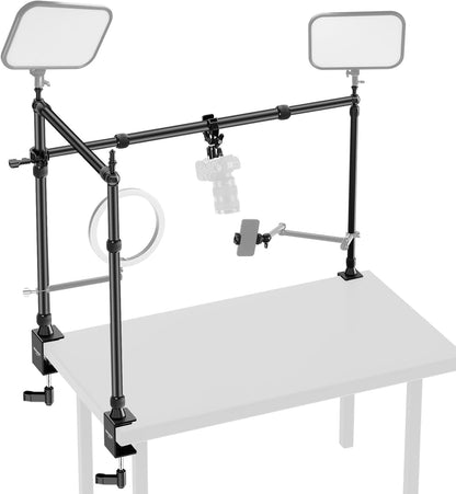 NEEWER Overhead Camera Mount Rig Con Súper Clamp Doble Cabezal/Soporte Móvil/C Clamp Escritorio Soporte Cámara Cenital Para Fotografía Video, NK003