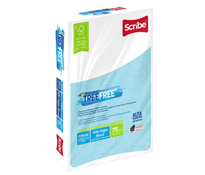 Scribe, Tree Free®, Papel Bond, Tamaño Oficio, 75 g/m², Paquete 500 hojas, Color Blanco