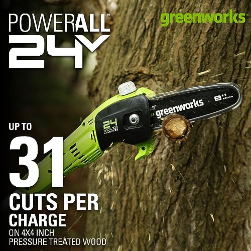 Motosierra Telescopica PS24B210 Premium Greenworks, para poda Incluye batería y Cargador, Sierra telescópica Ideal para Cortar Ramas de Altura