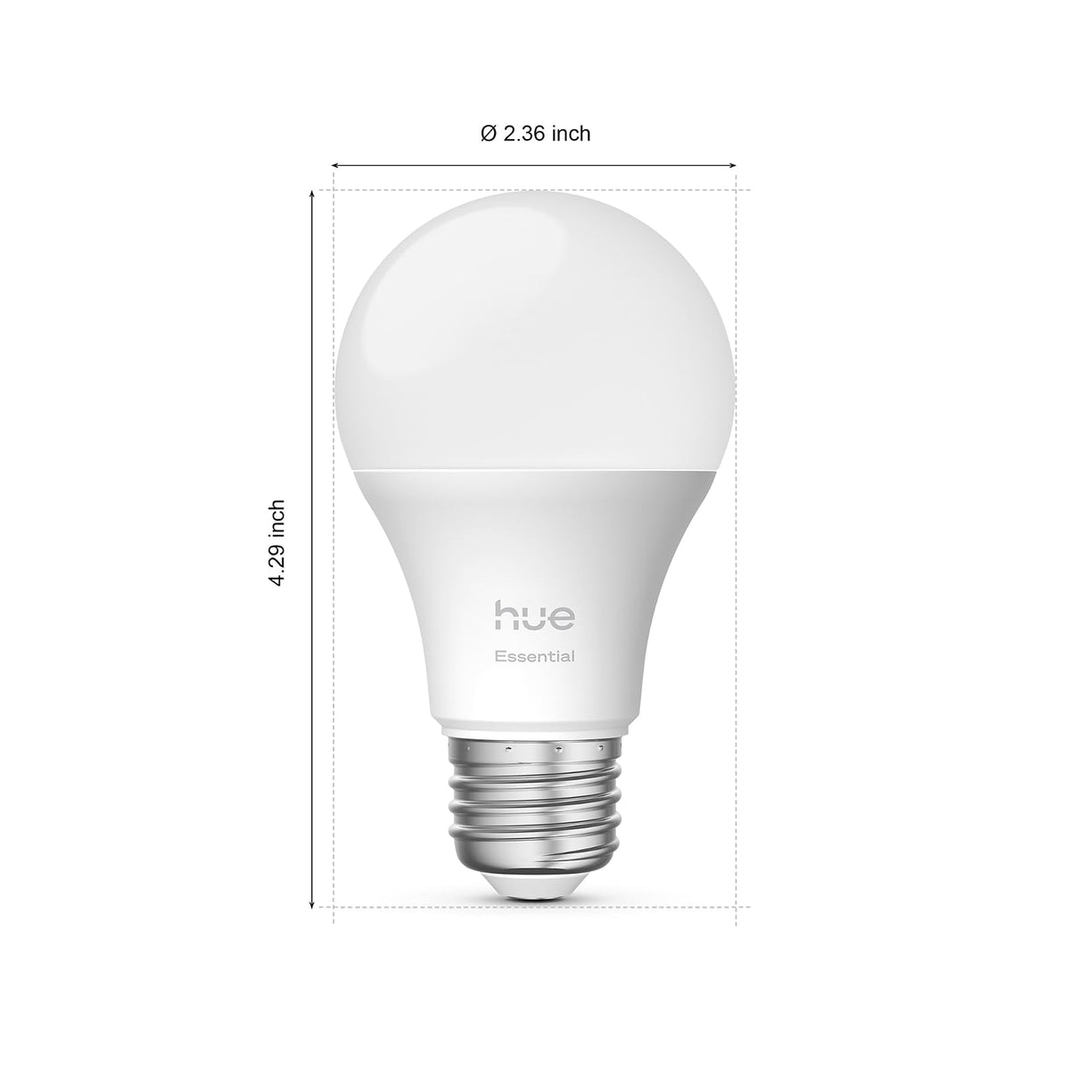 Philips Hue Foco LED inteligente esencial A19, Ambientación blanca y de color, base E26, 8.8W, 2200K-6500K, 800 lúmenes, regulable, funciona con Alexa, Google y Apple Home, paquete de 2