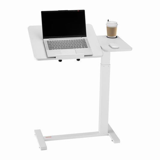 VEVOR Mesa de Cama, Mesa Auxiliar Móvil con Escritorio Abatible y 4 Ruedas Ocultas, Altura y Ángulo Ajustables Escritorio para Portátil con Portavasos para Cama, Hogar, Oficina y Estudio, Blanco