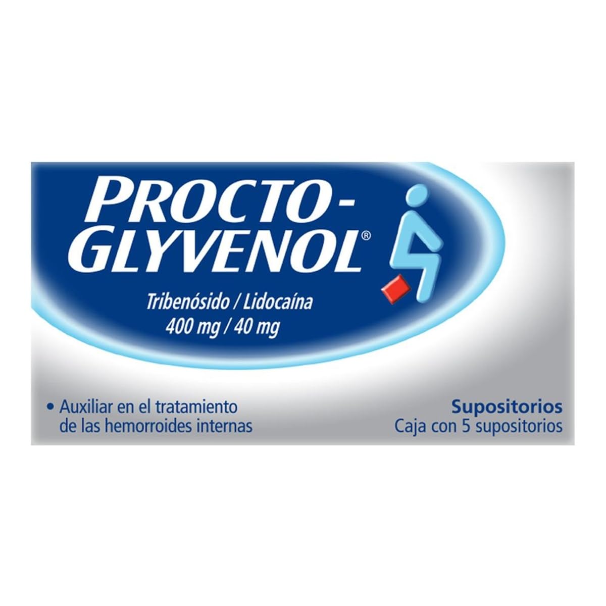 Procto-Glyvenol, Supositorios 400mg, Elimina Hemorroides, para el Dolor, Ardor y Comezón, 5 unidades