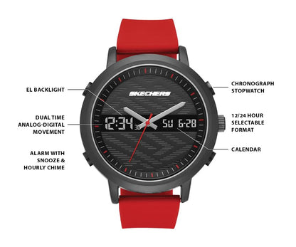 Skechers SR5073 Reloj Análogo/Digital para Hombre con Correa de Silicon, color Negro/Rojo