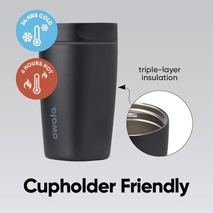 Owala SmoothSip Slider - Acero inoxidable de cerámica, 12 onzas, negro (muy, muy oscuro)