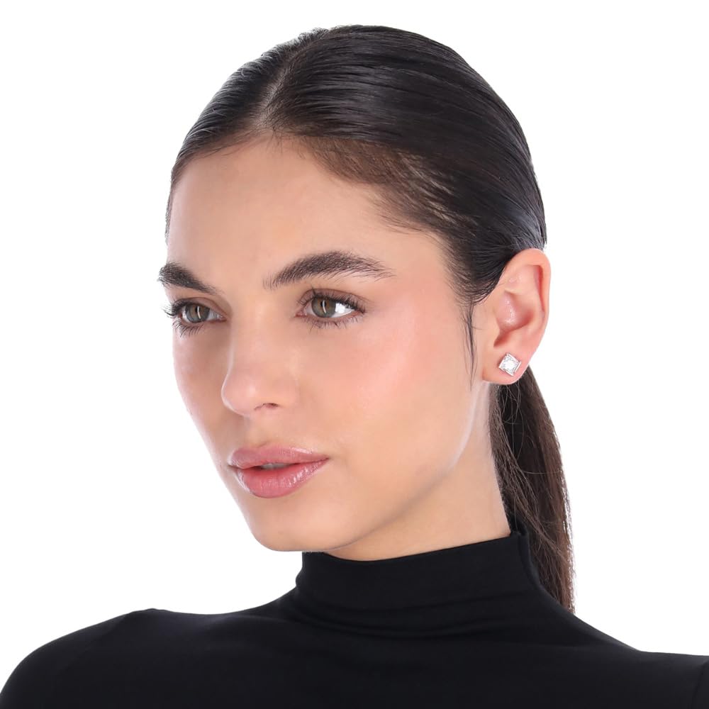 Anne Klein Aretes Plateado Rombo | Para mujer, pequeño, aleación de metales, diseño tipo botón
