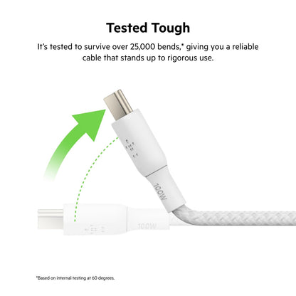 Belkin - Cable USB C a USB C, paquete de 2 unidades, 6.5 pies, 100 W, cargador tipo C, cable de cargador para iPhone, suave, trenzado, flexible para iPhone 16, Galaxy S25, Pixel 9, Airpods, iPad Pro