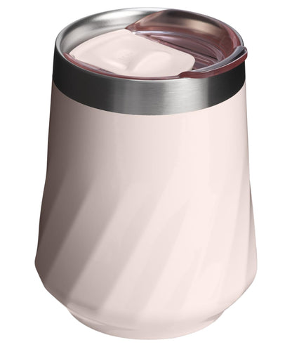 Stanley The Reserve - Vaso de vino texturizado | 11 onzas | Tapa a prueba de salpicaduras, bebidas frías y taza de cóctel, copa de vino de acero inoxidable aislada | cuarzo rosa brillante