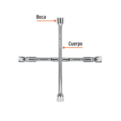 TRUPER Llave de Cruz para Auto de Acero 36 cm, Plegable, Plateado, LLCR-14X