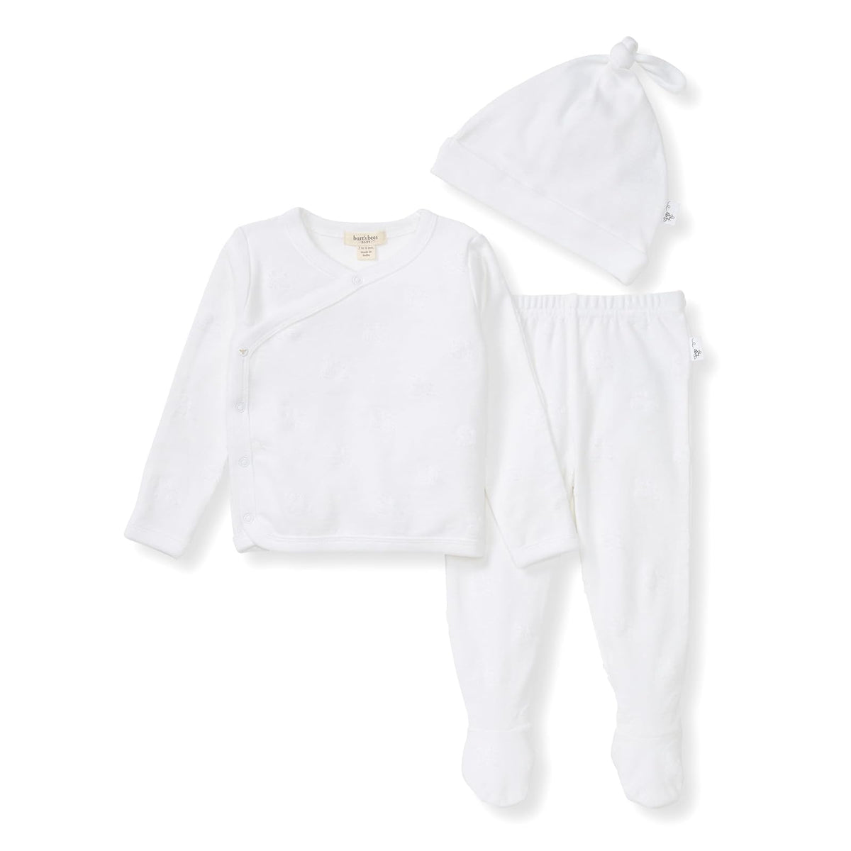 Burt's Bees Baby Baby Baby Girls - Conjunto unisex para bebé Take Me Home de 3 piezas, parte superior, pantalón y sombrero - Prematuro - Abeja de rizo levantada en