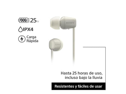 Sony WI-C100 - Audífonos inalámbricos intraauriculares con Banda para el Cuello y micrófono para Llamadas con Manos Libres, Beige (Versión Nacional)