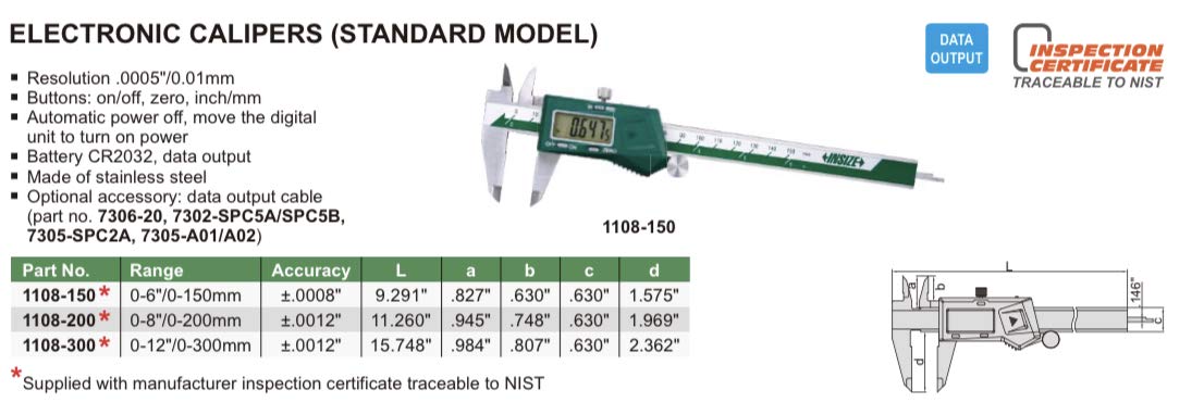 INSIZE 1108-300 Electronic Caliper, 0" - 12"