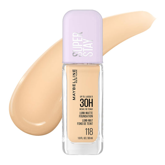 Maybelline Super Stay Lumi Matte Base de Maquillaje Líquida, Alta Cobertura con Acabado Mate Luminoso, Tecnología Lightwear 30H de Duración, Tono 118, 30 ml