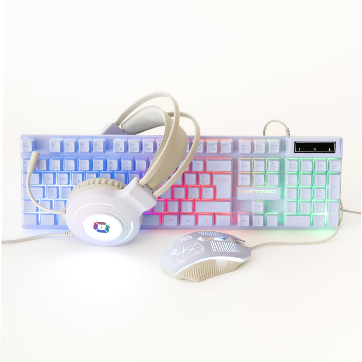 Vortred Kit Gamer 4 en 1, Teclado, Mouse, Audífonos, Mouse Pad, Morado, Gaming Berry