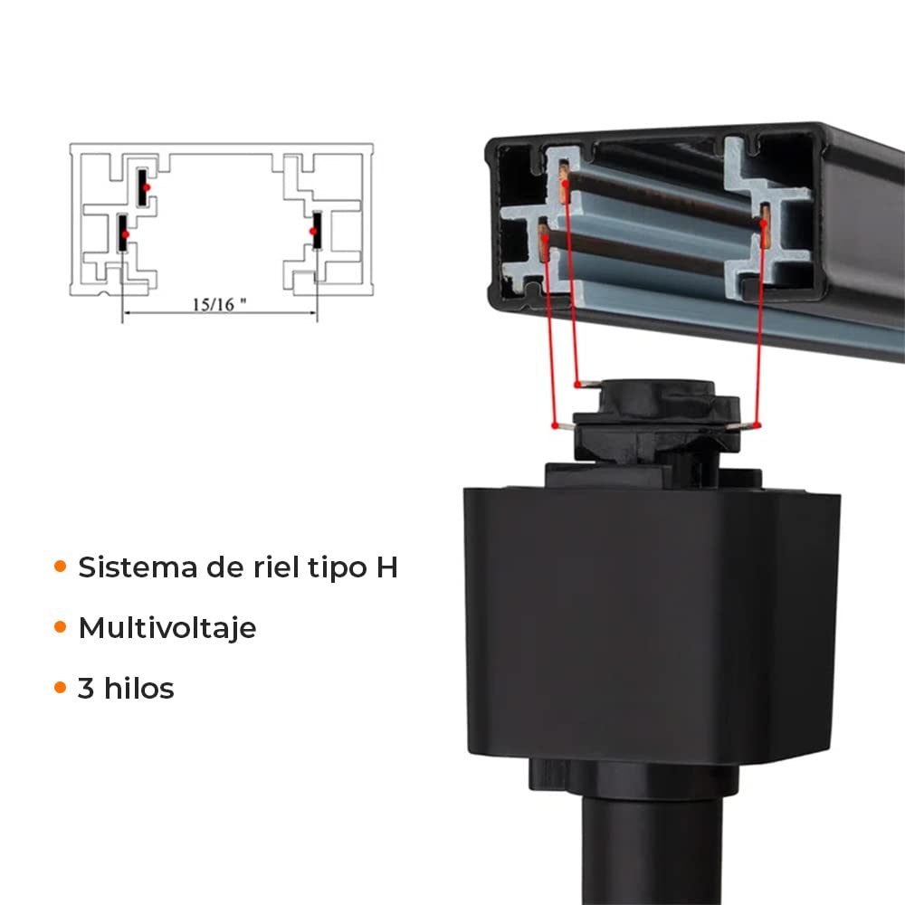 Tecnolite - Riel para Lámparas Spot, 1 Metros de Longitud, 3 Hilos / 1 Fase, Iluminación Interior