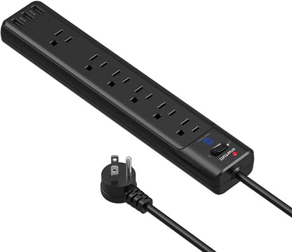 Smartbitt Supresor de Picos de Voltaje - Protector contra sobretensiones, 6 Contactos y 3 Puertos USB Tipo A
