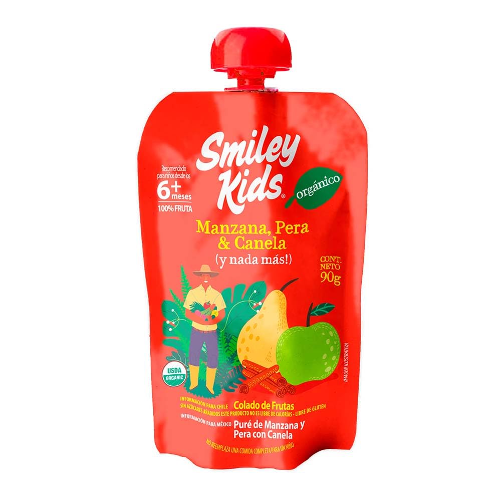 Smiley Kids Mix Manzana Papilla Orgánica 18x90g | Tipo: papilla infantil, dieta orgánica, color natural, sin aditivos artificiales, pack 18 unidades de 90g