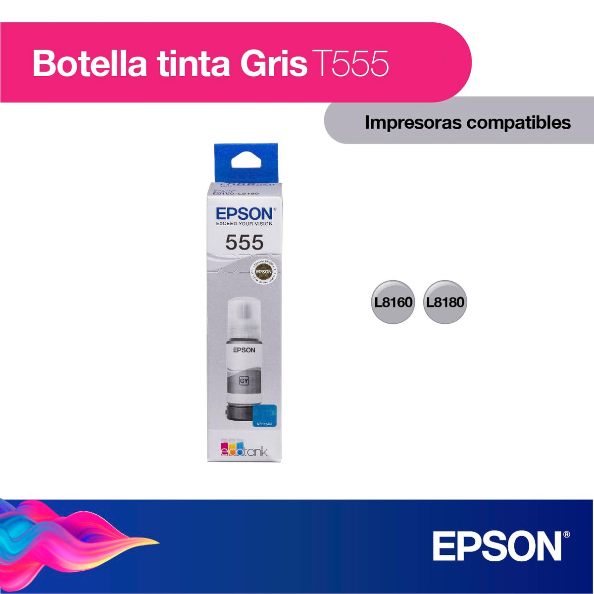 Epson Ecofit Botella de Tinta Fotográfica Color Gris T555 para Impresoras L8160 y L8180