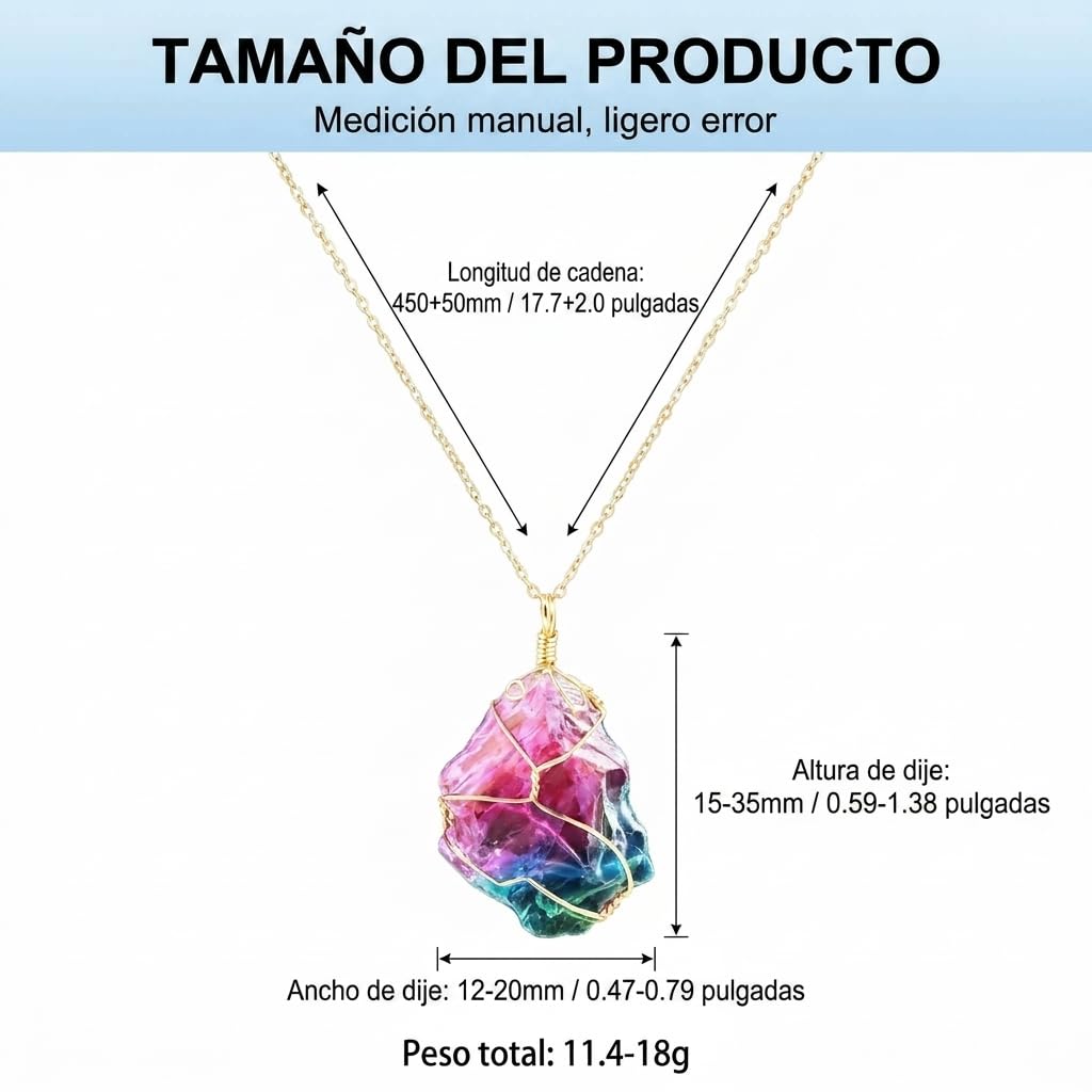 XYPHIELLE Collar de Siete Cristales Naturales para Mujer, Dije de Piedras del Chakra en Alambre, Joyería Boho Artesanal, Regalo de Equilibrio y Suerte
