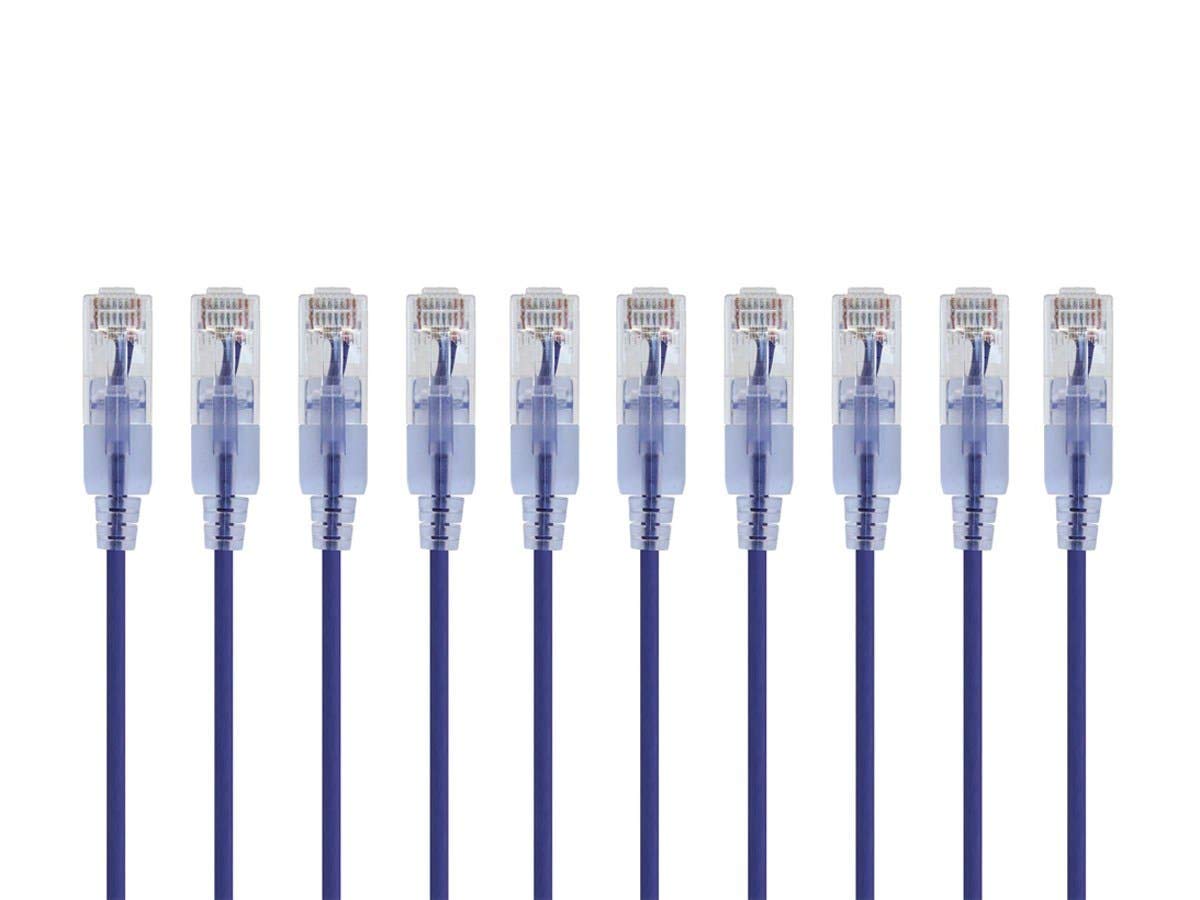 Monoprice SlimRun Cable de Conexión Ethernet Cat6A, 10 Gbit/s - Púrpura - 0.5 Feet - Paquete de 10