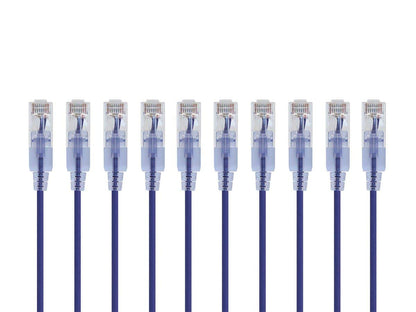 Monoprice SlimRun Cable de Conexión Ethernet Cat6A, 10 Gbit/s - Púrpura - 0.5 Feet - Paquete de 10