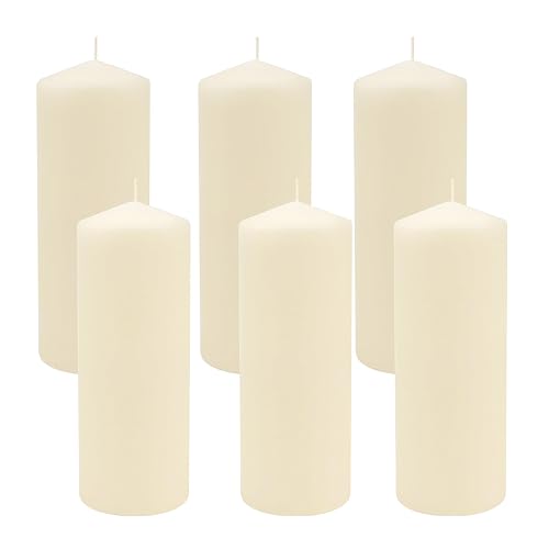 Stonebriar 6 Pack Tall 3 x 8 Inch 80 Hour Long Burning Unscented Ivory Wax Pillar Candles