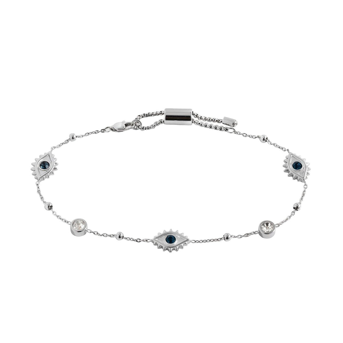 Alex and Ani Evil Eye Crystal Anklet - Acero inoxidable plateado