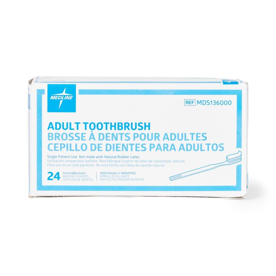 Medline MDS136000 Latex Free Individually Wrapped Adult Toothbrushes (Pack of 144)
