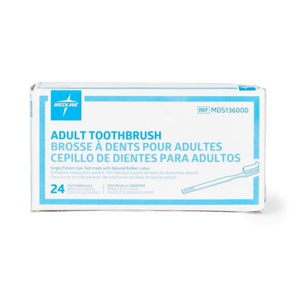 Medline MDS136000 Latex Free Individually Wrapped Adult Toothbrushes (Pack of 144)