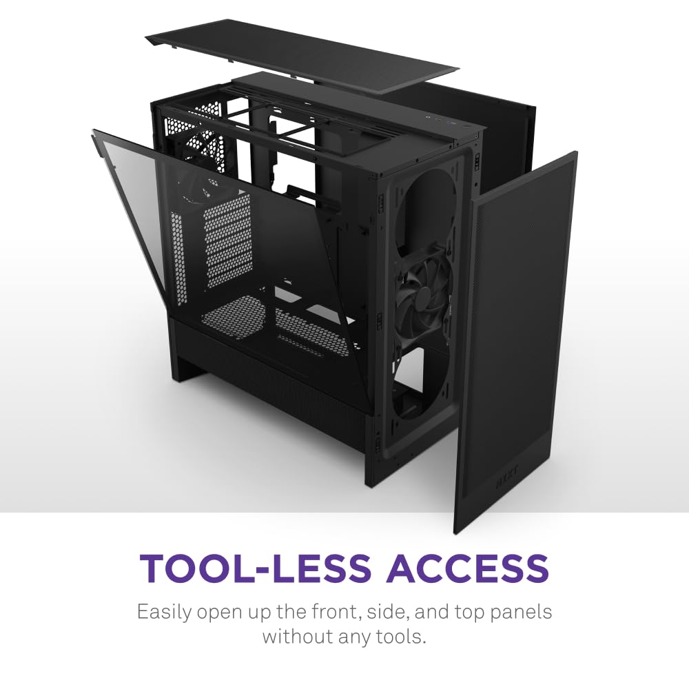 NZXT Gabinete H5 Flow ATX Negro con Cristal Templado, USB 3.2 y USB Tipo-C – Torre para PC Gaming