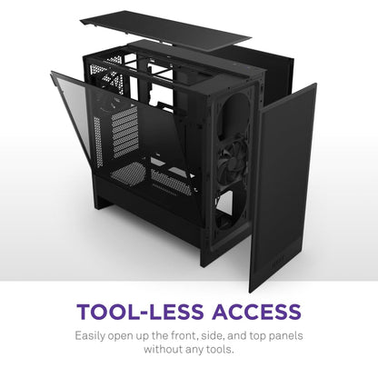 NZXT Gabinete H5 Flow ATX Negro con Cristal Templado, USB 3.2 y USB Tipo-C – Torre para PC Gaming