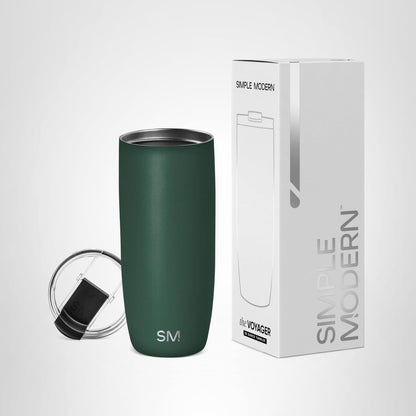 Simple Modern Voyager - Taza de Viaje con Tapa Abatible, Acero Inoxidable, Popotes Incluidos - 590ml - -Forest