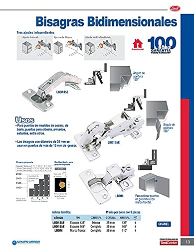 Lock LBD135E Bisagra esquina bidimensional 135°, 35 mm