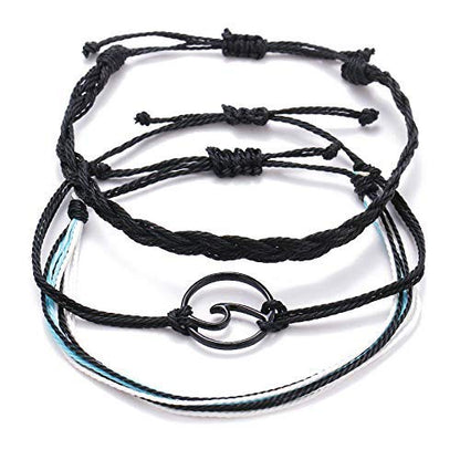 Axgo - Pulsera de la Amistad Ajustable para Mujer, diseño de Olas de surfistas de Verano, Color Negro