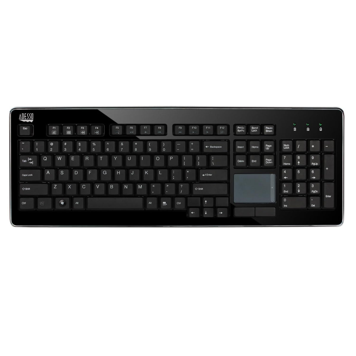 Adesso Teclado Mini USB 87 Teclas con Touchpad Integrado 7 Teclas Multimedia Acabado Metálico 104 Teclas Windows Plug and Play Negro