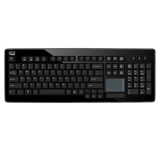 Adesso Teclado Mini USB 87 Teclas con Touchpad Integrado 7 Teclas Multimedia Acabado Metálico 104 Teclas Windows Plug and Play Negro