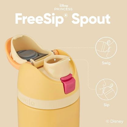 Owala Disney Princess FreeSip - Botella de agua aislada de acero inoxidable con popote para deportes y viajes, botella de agua deportiva sin BPA, 24 onzas, Belle