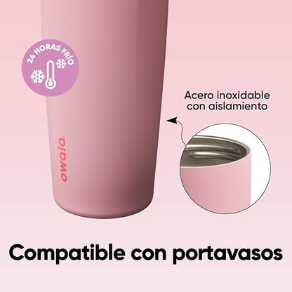 Owala FreeSip Sway Botella de agua aislada de acero inoxidable con boquilla bidireccional, popote integrado y asa tipo cubo, 40 oz, libre de BPA, a prueba de fugas, Pastel De Ángel Rosa